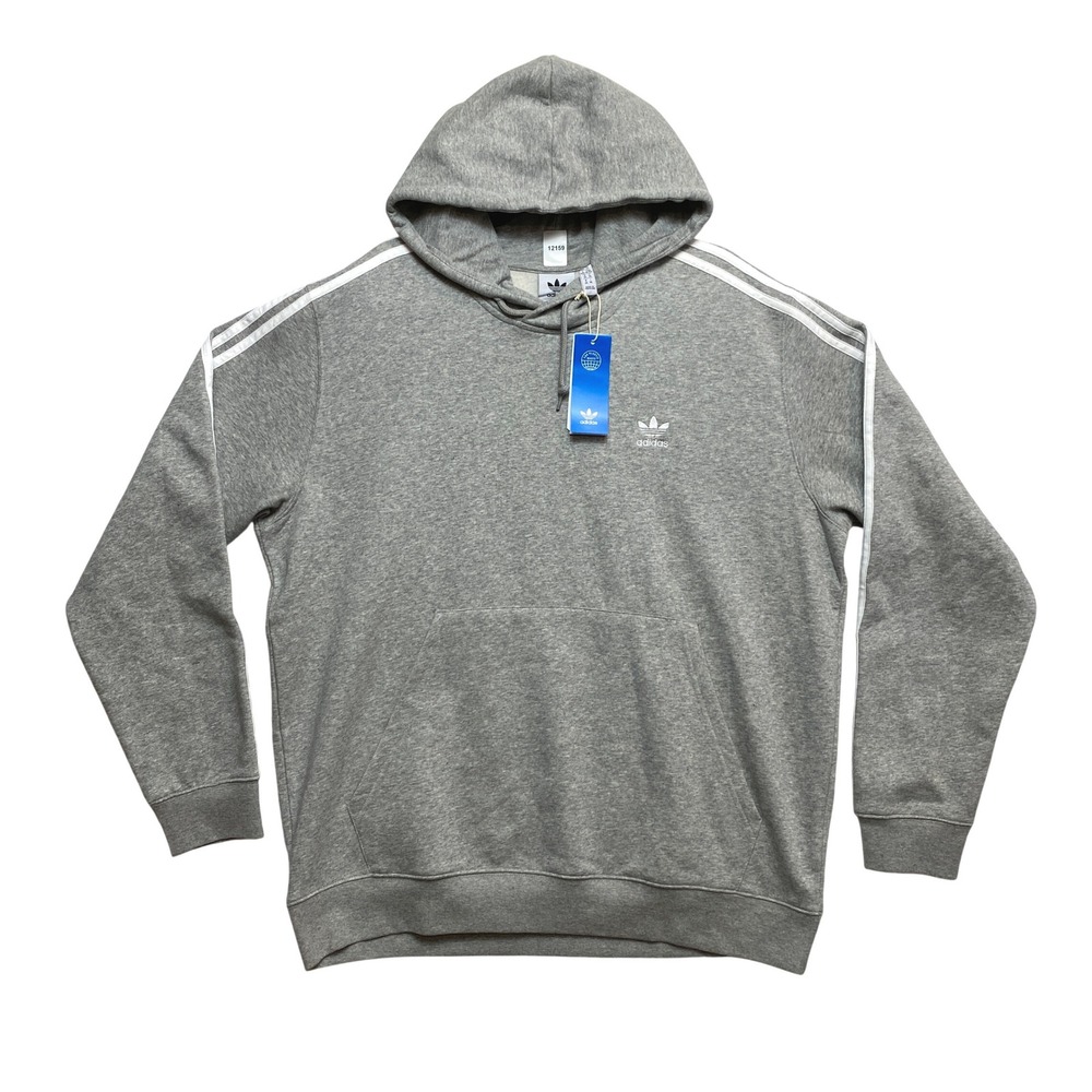 Adidas Hoodie Mens XL Gray Adicolor Classics 3-Stripes Trefoil Fleece Sweatshirt